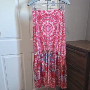 Vibrant Pink Patterned Skirt Boho Floral Birds Hippie Cottagecore